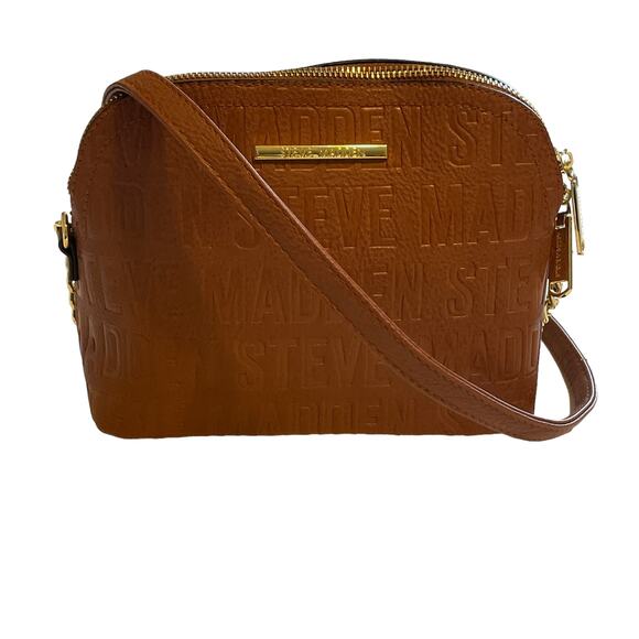 Steve Madden Cognac Brown Dome B MAGGIE Crossbody Women's Faux Leather Chain Bag - Picture 2 of 10